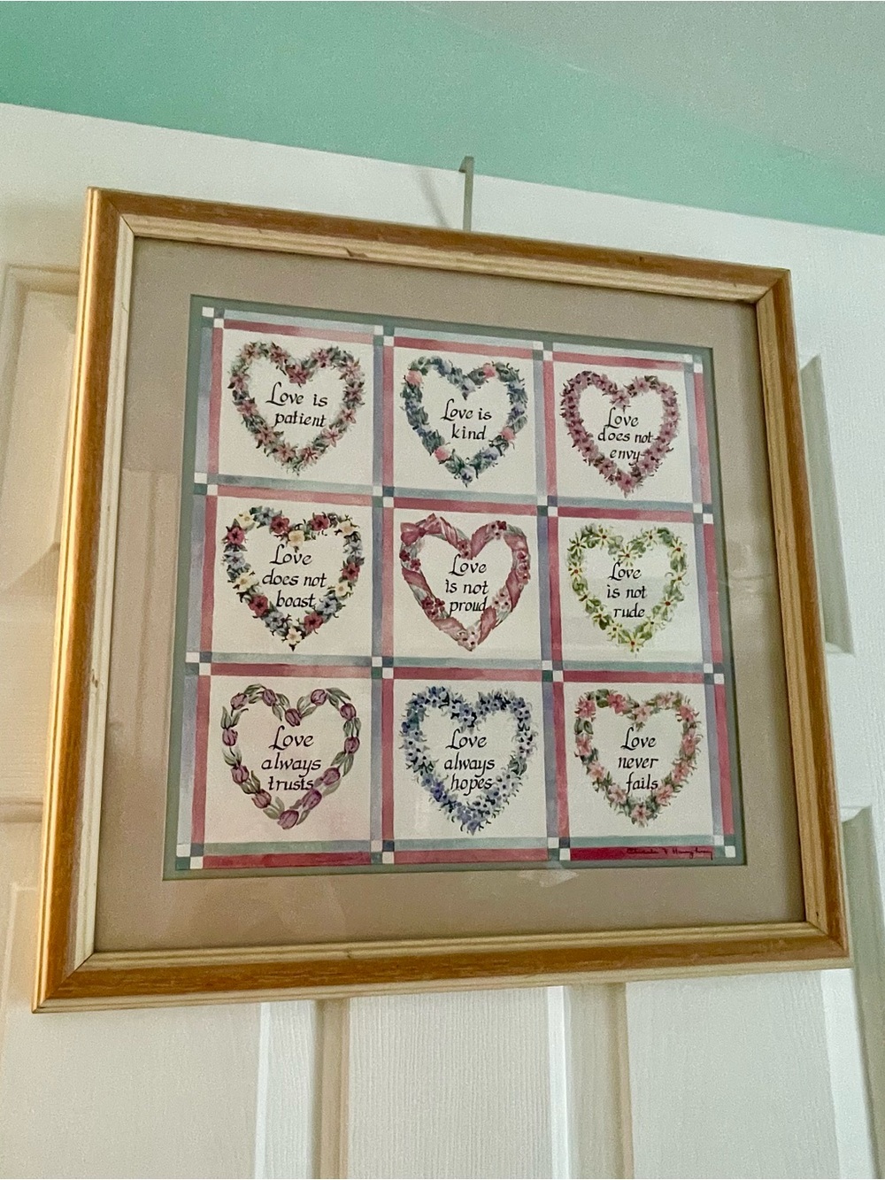 Vintage Charles Humphrey “Love Is” 1 Corinthians 13 Framed Floral Heart Print